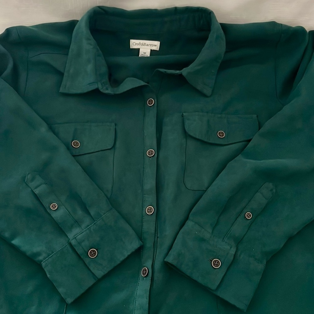 Croft & Barrow~2~Button Front Shirts / Green & Raspberry - Picture 16 of 16